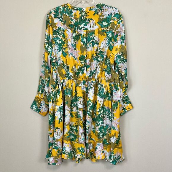 JESSICA SIMPSON Shiloh Satin Dress Yellow Floral Print Golden Rod Sz 2X NWT - Picture 10 of 11
